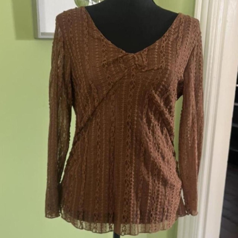 Vintage 90s Nine West fairycore whimsical golden brown lacy long sleeve top